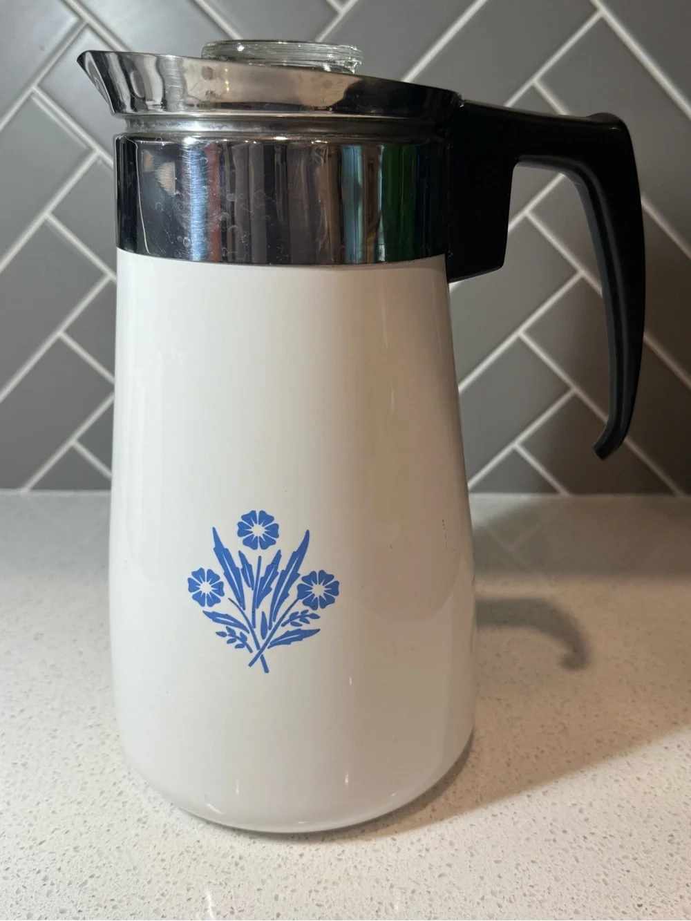 Vintage Corning Ware Cornflower Blue 9 Cup Coffee Percolator Complete P-149